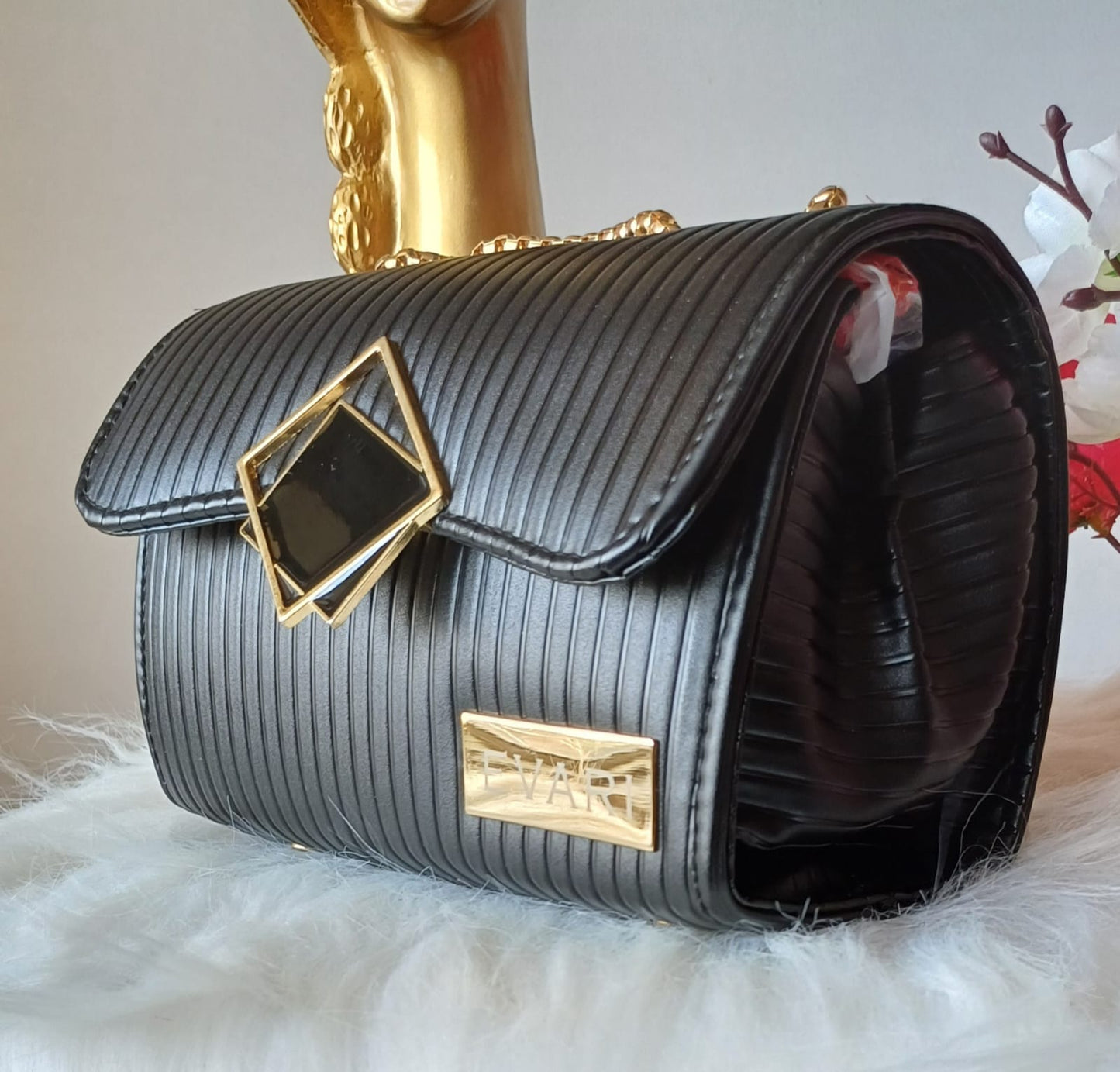 Black Square Lock Sling Bag