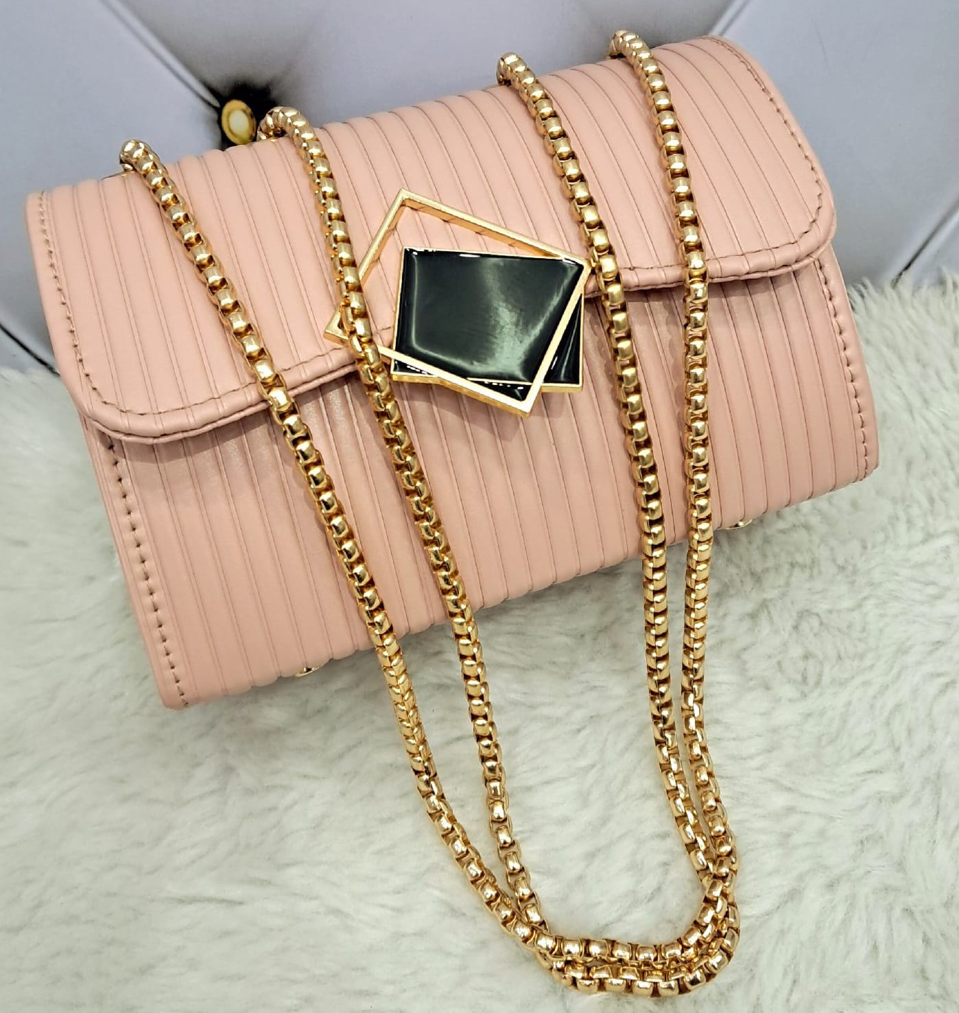 Pink Square Lock Sling Bag