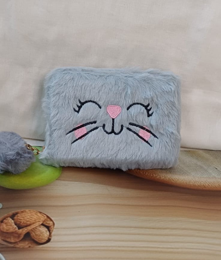 Light Blue Kitty Fur Pocket Wallet