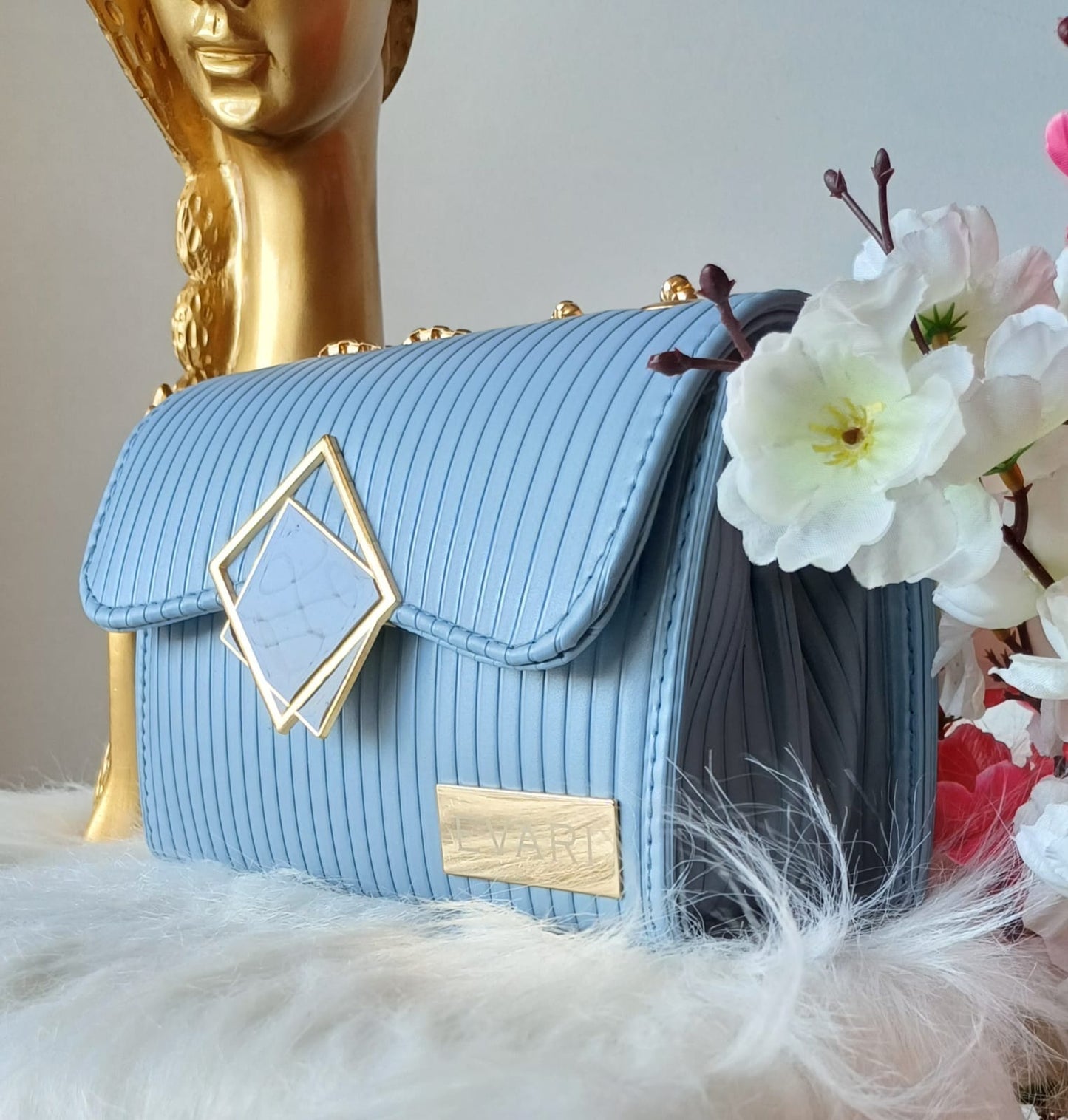 Blue Square Lock Sling Bag