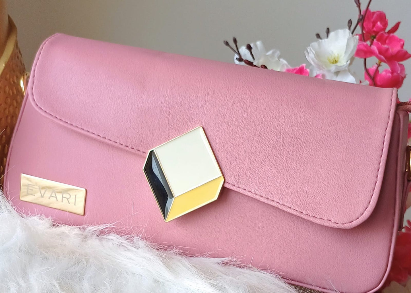 Dark Pink 3D Lock Baguette Bag