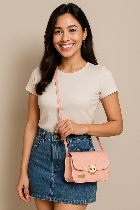 Pink Panda Lock Sling Bag