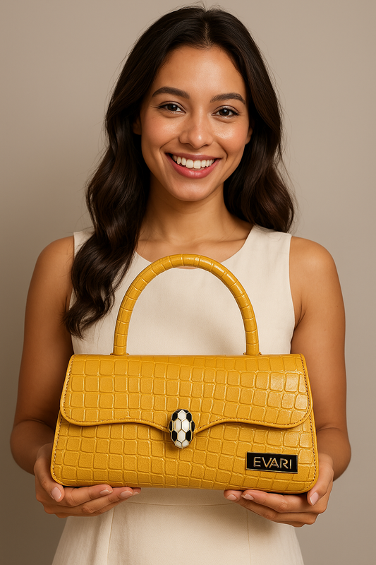 Mustard Yellow Snake Lock Baguette Bag