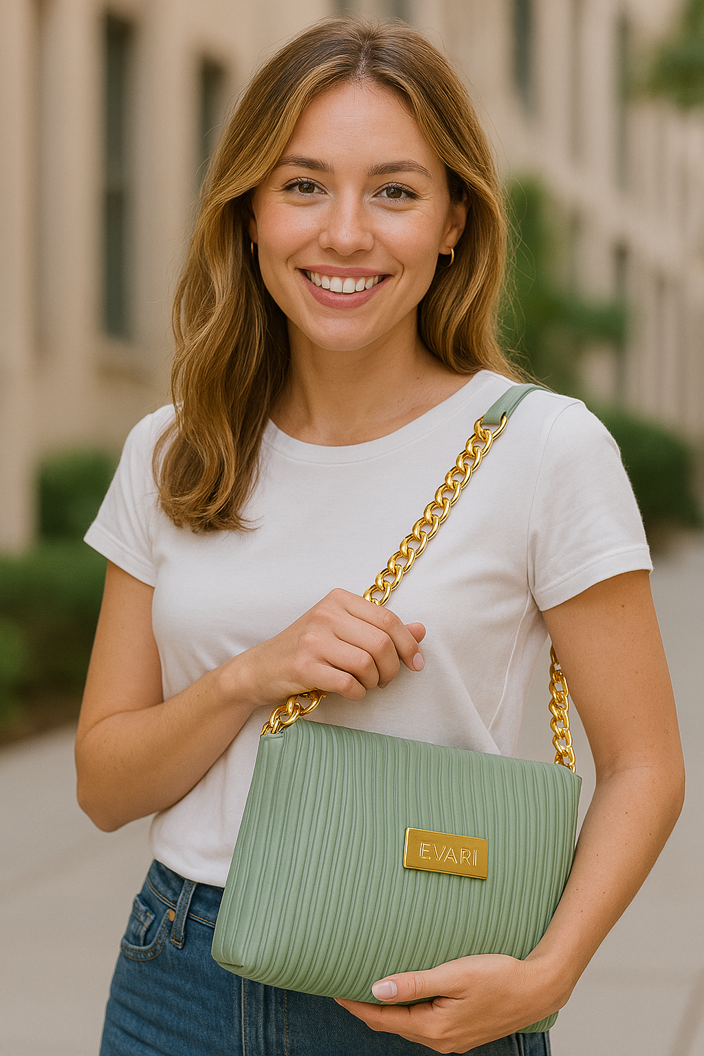 Mint Green Stripes Quilt Sling Bag