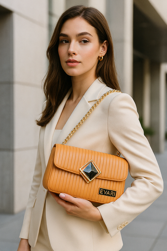 Apricot Brown Square Lock Sling Bag