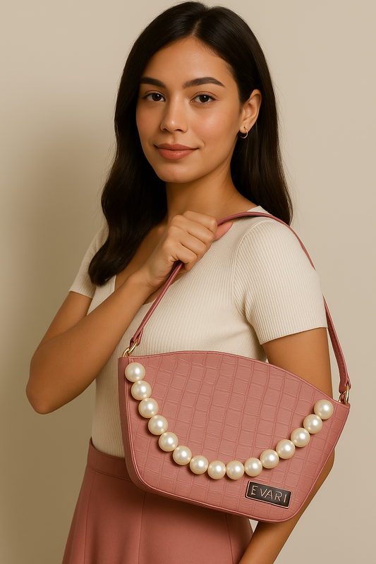 Brown Pearl Handle Bucket Sling Bag