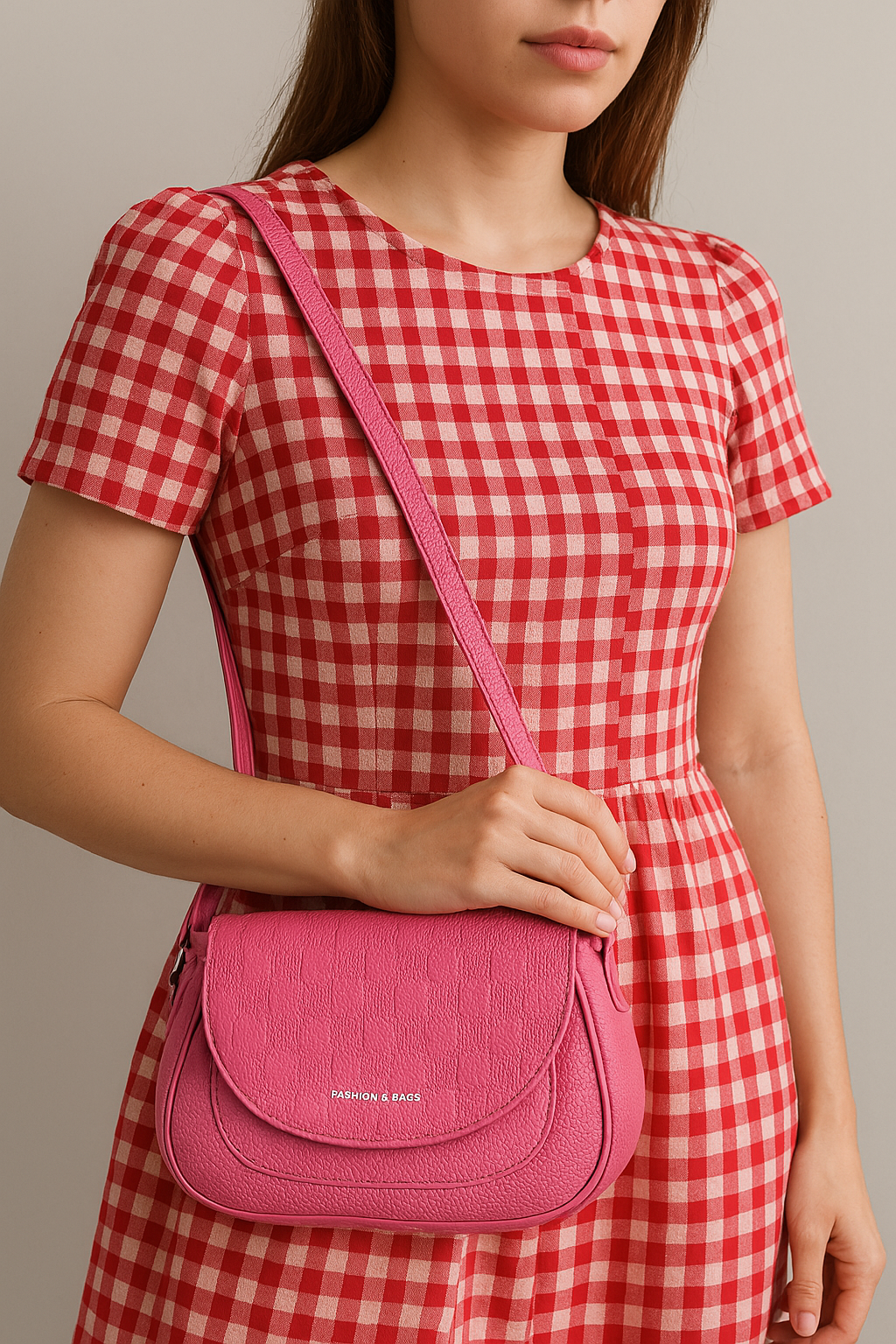Pink Flap Textured Sling Bag