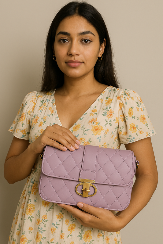 Lilac Croco Metal Lock Sling Bag