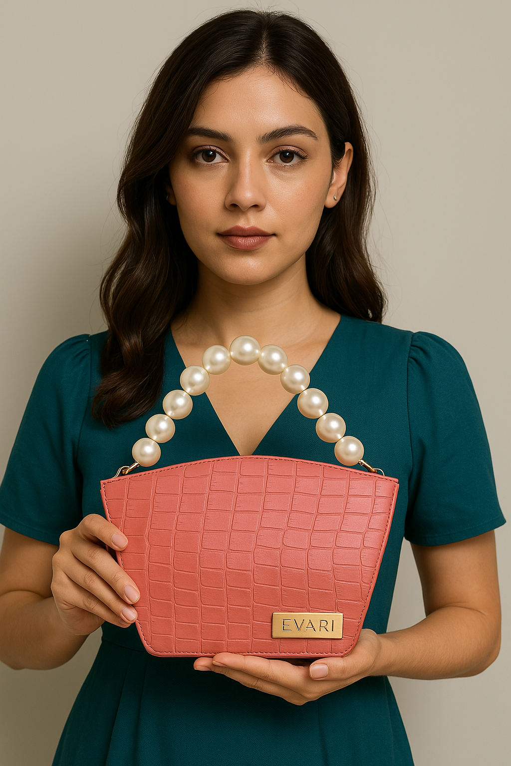 Pink Pearl Handle Bucket Sling Bag