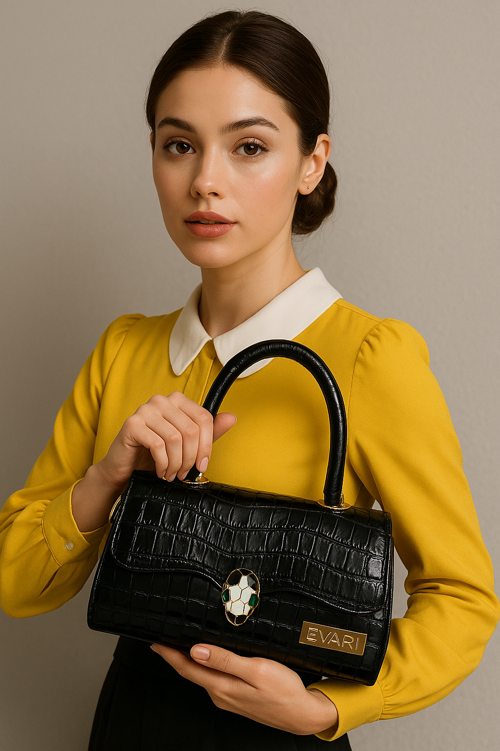 Black Snake Lock Baguette Bag