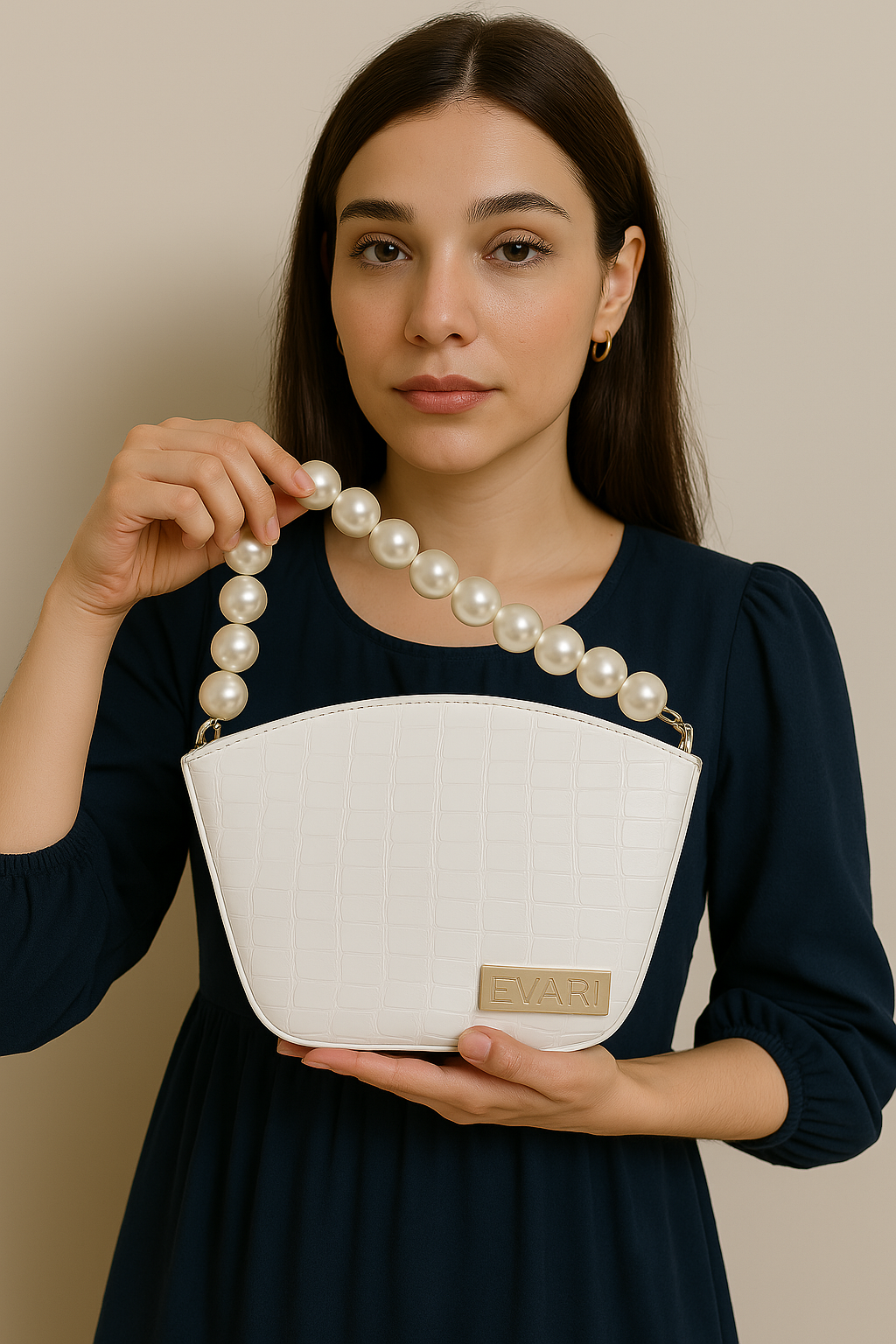 White Pearl Handle Bucket Sling Bag