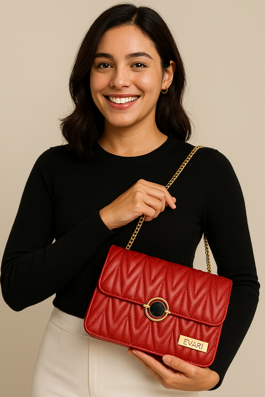 Red Round Lock Quilt Sling Bag