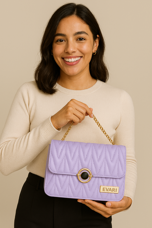 Lilac Round Lock Quilt Sling Bag
