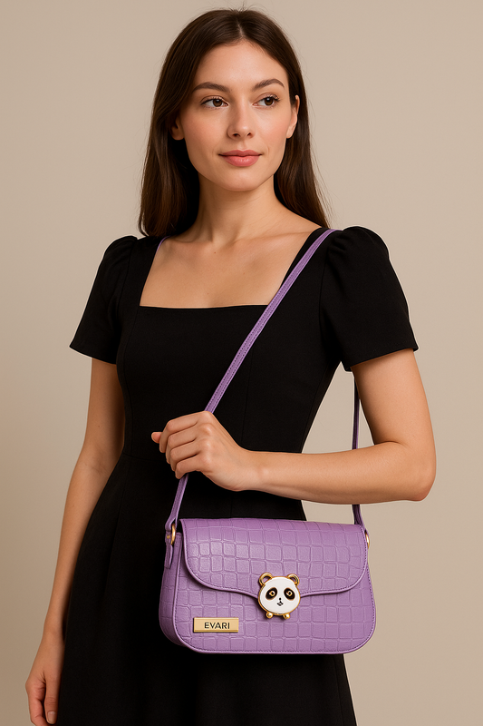 Purple Panda Lock Sling Bag