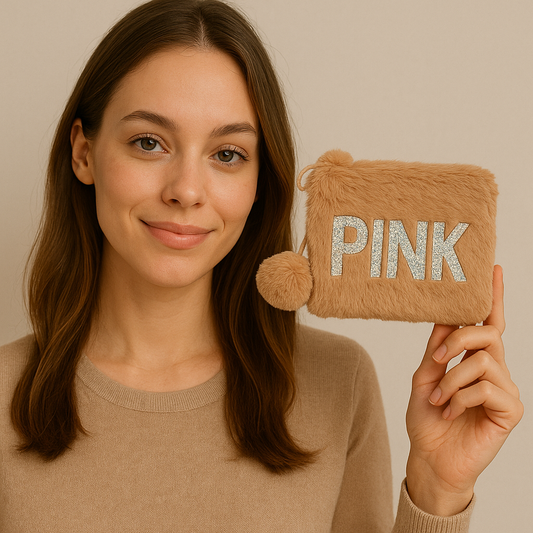 Coffee Brown PINK Fur Pocket Wallet