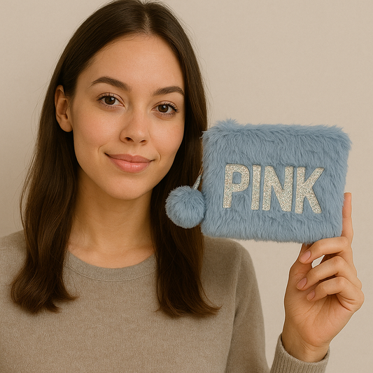 Grey PINK Fur Pocket Wallet