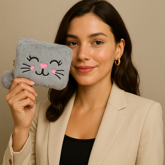 Light Blue Kitty Fur Pocket Wallet