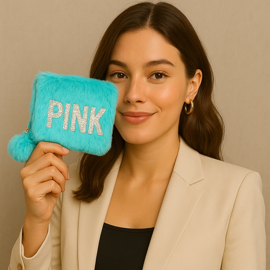 Turquoise Blue PINK Fur Pocket Wallet