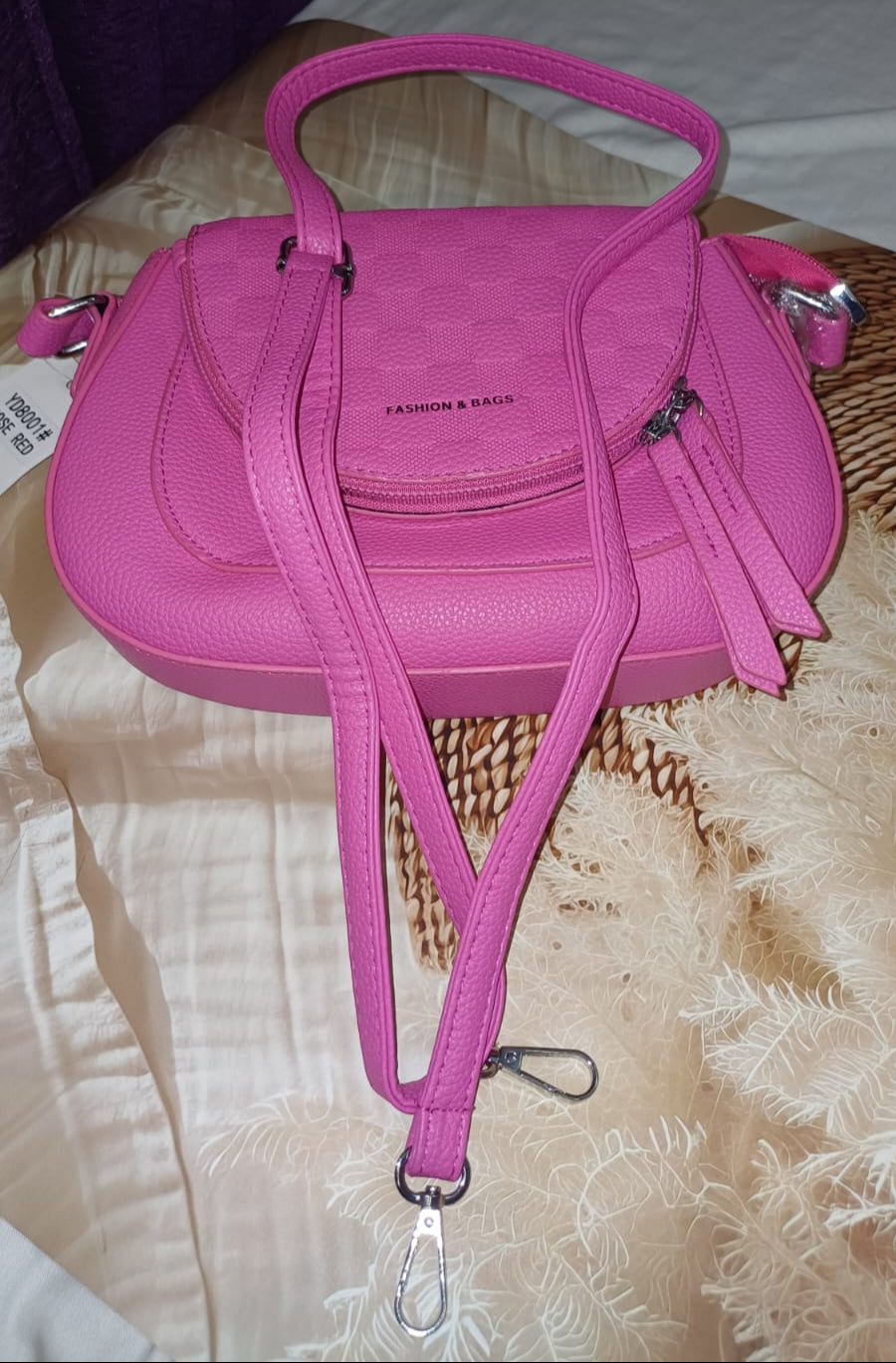 Pink Flap Textured Sling Bag