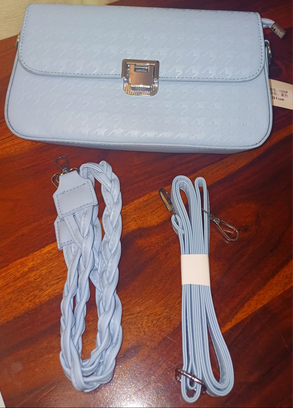 Blue Metal Lock Textured Sling Bag