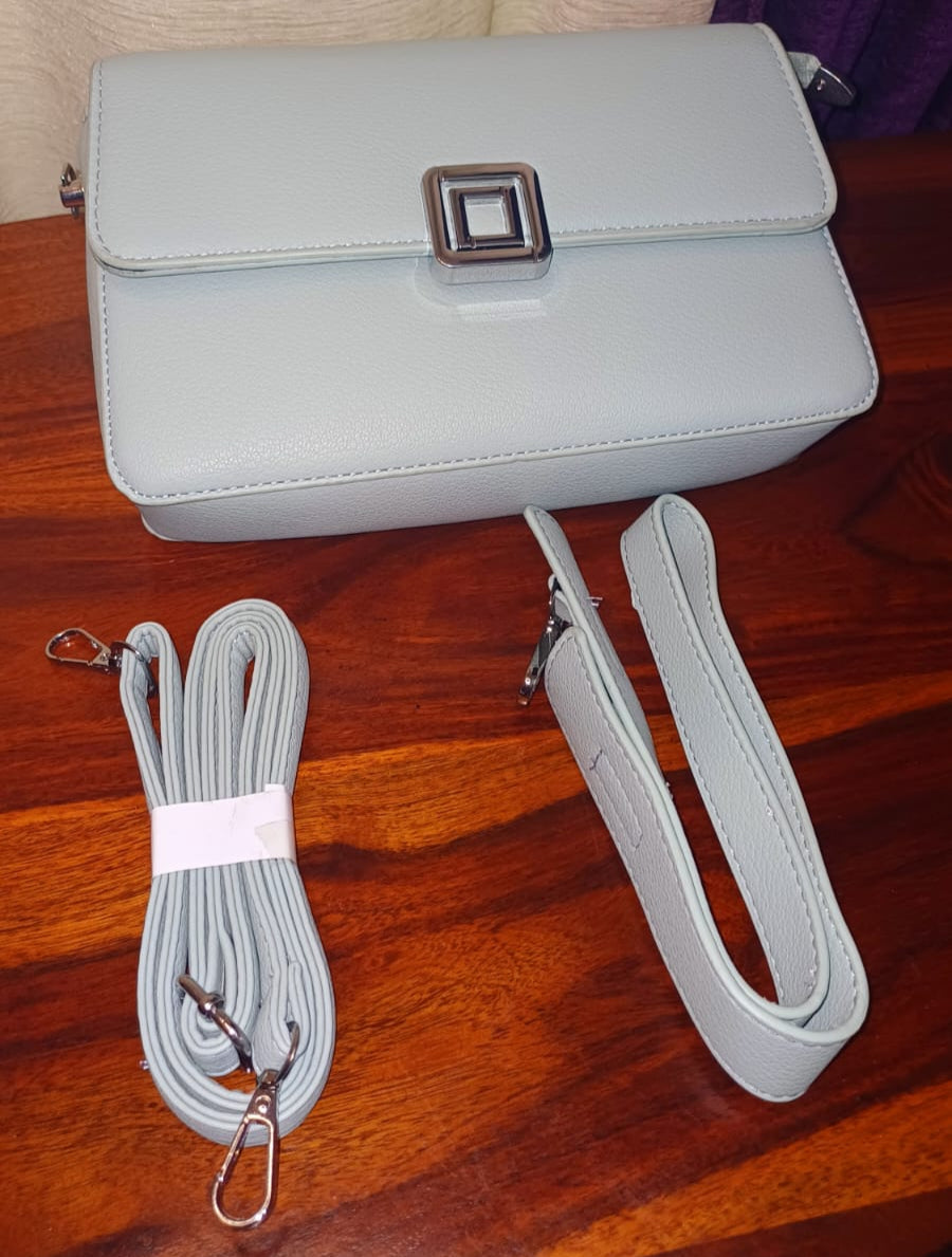 Blue Double Square Metal Lock Sling Bag