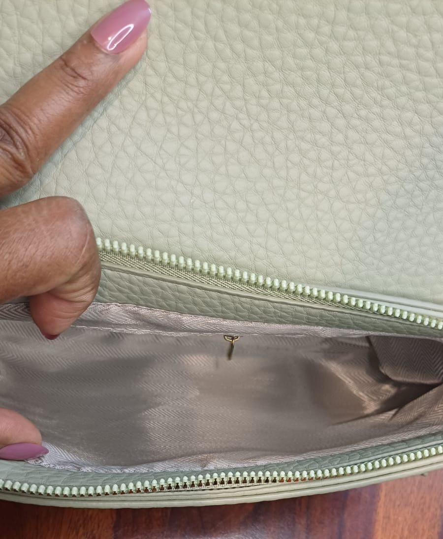 Green Textured Gold Lock Sling Bag