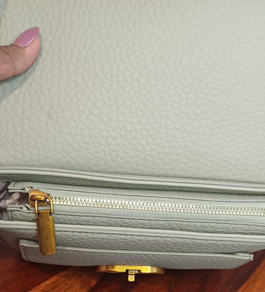Green Textured Gold Lock Sling Bag